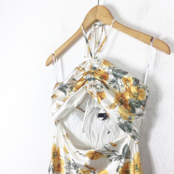 Lulus Unforgettable Moments Ivory Floral Cutout Halter Midi Dress XS Cocktail - Picture 7 of 14